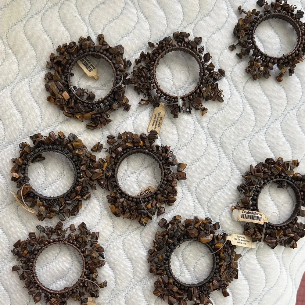 Crate&Barrel Tiger’s Eye adorned Napkin Rings — Set of 10